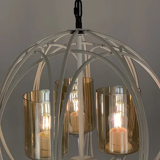 Люстра Лофт у білому корпусі форми плетена куля Line.F Колір плафона Янтарний - фото 6