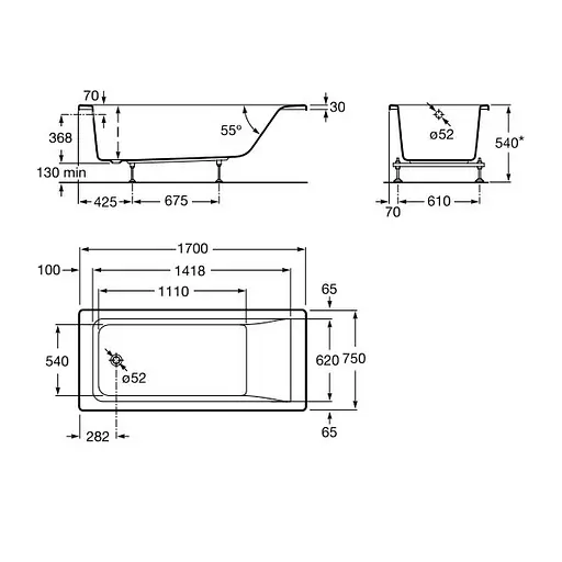Ванна акриловая Roca Easy в комплекте с ножками 170x70 A248192000 - фото 2