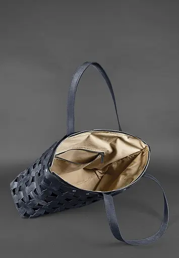 Шкіряна плетена жіноча сумка Пазл Xl синя Crazy Horse - фото 5