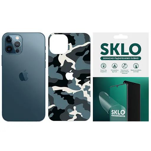 Захисна гідрогелева плівка SKLO Back тил+лого Camo для Apple iPhone 12 Pro Max 6.7 Блакитний/Army Blue