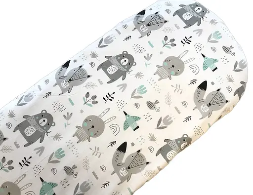 Простынь хлопковая Moontime в коляску "Зайчики медведи ментоловые" - фото 1