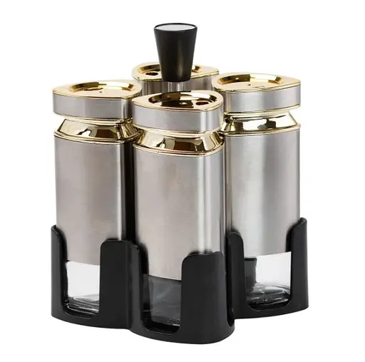 Органайзер набор Condiment Set для специй на подставке с 4 баночки по 120 мл Серый - фото 1