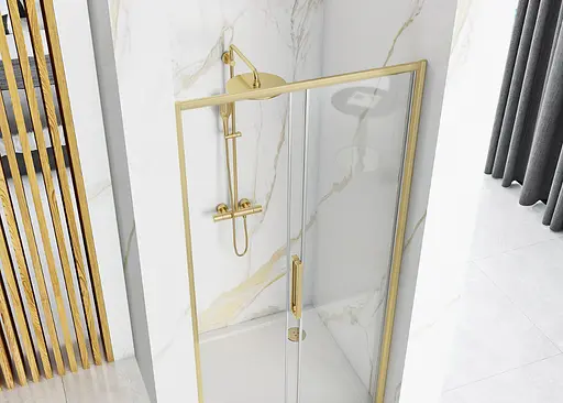 Душові двері Rea Rapid Slide 130 brashed gold REA-K8590, прозорий, золотий - фото 4