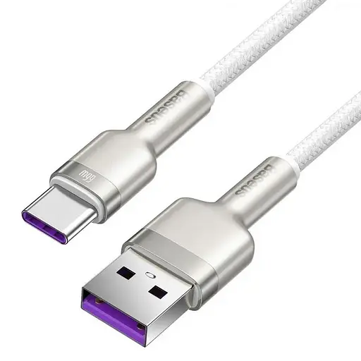 Дата кабель Baseus Cafule Metal Data USB to Type-C 66W (2m) (CAKF0002) White - фото 2