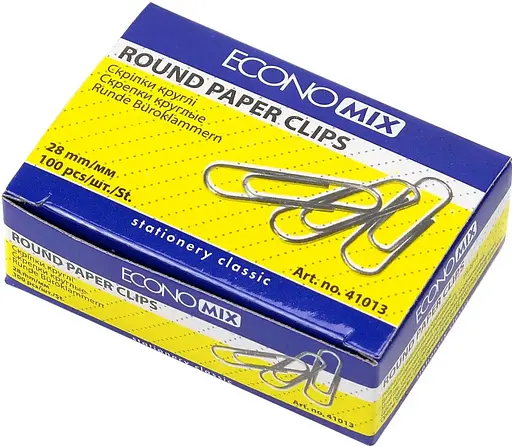 Скрепки никелированные E41013 Economix 28 мм, округлые 100 шт в упаковке (4044572410139) - фото 1
