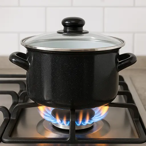 Каструля емальована з кришкою 2 л Ø 18.5 см чорна, Interos Чорний 87596 - фото 2