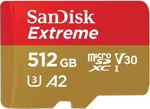 Карта памяти Sandisk 512GB microSD C10 UHS-I U3 R190/W130MB/s Extreme V30 + SD (SDSQXAV-512G-GN6MA) - фото 1