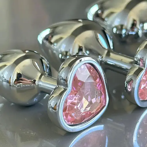 Анальне серце пробка металева із каменем S - фото 1