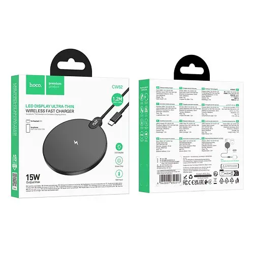 Бездротовий ЗП HOCO CW62 Peak desktop with digital display and cable чорний - фото 2