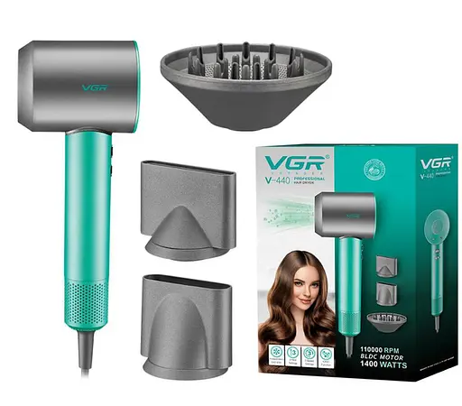 Фен VGR V-440 3 уровня обдува 3 уровня температуры 11000 RPM (3 насадки)