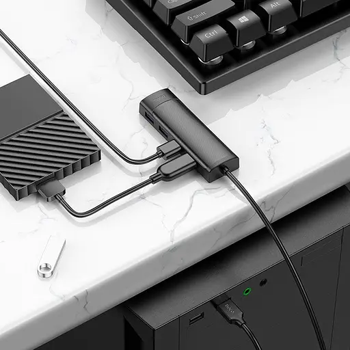 Хаб - концентратор адаптер Hoco HB41 Easy Safety 4-in-1 Hub Usb-A to 4 Usb 3.0 20 см - фото 4