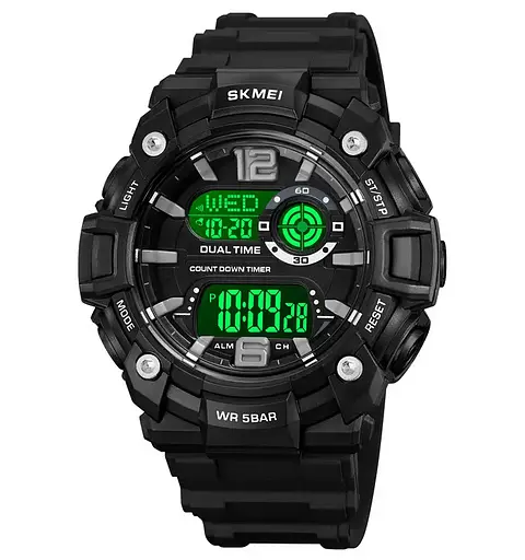 Часы мужские спортивные наручные Skmei 2018 (Черный с черным циферблатом) - фото 2