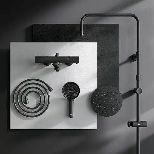 Душова система з термостатом Am.Pm X-Joy верхній душ 220 мм black F0785A522, Чорний матовий - фото 10