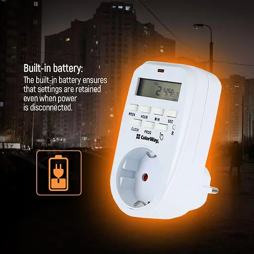 Таймер-розетка СolorWay 16A 3680W електронний тижневий 7D (CW-STE01-7D) - фото 11