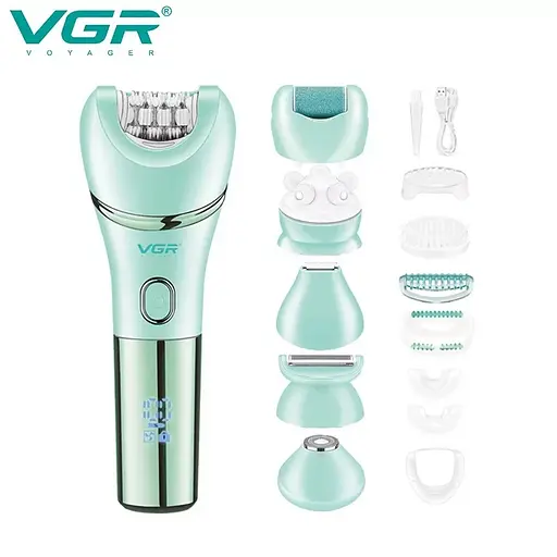 Епілятор жіночий VGR V-756 (7 насадок) вологозахист Зелений - фото 3