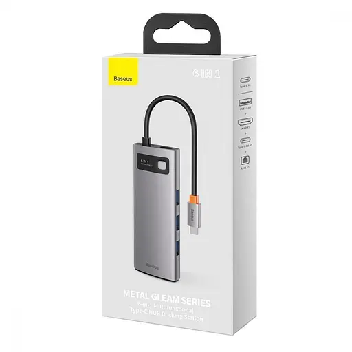 USB-Хаб Baseus USB-C Metal Gleam Series 6in1 Gray (CAHUB-CW0G) - фото 6