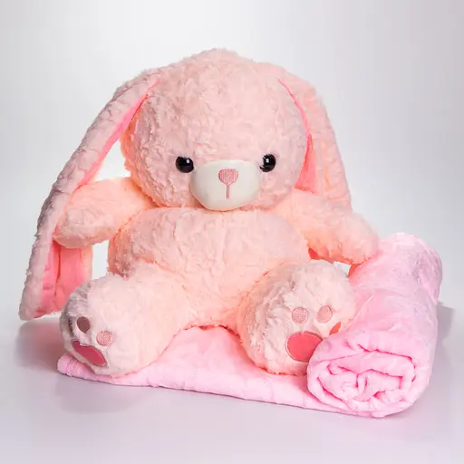 М'яка іграшка-плед та подушка 3 в 1 Зайчик 35×32×40 (см) Рожевий Colorful Home 509-9P - фото 3