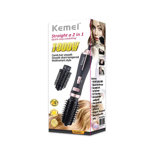 Фен-щітка-браш з обертанням Kemei KM-8021 стайлер брашинг для укладки накрутки об'єму та розчісування волосся - фото 6