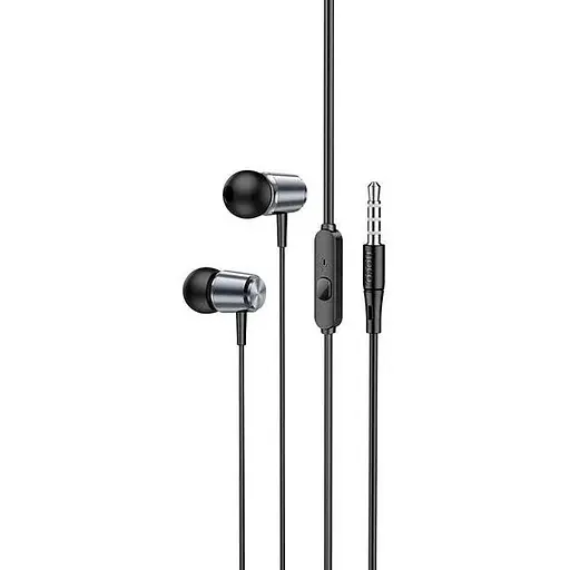 Провідні вакуумні навушники Hoco M108 Spring metal universal earphones with mic, 3.5mm, 1.2m, metal-grey