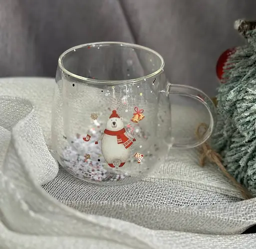 Чашка новогодняя Olens 8030-302-1 Новогодняя диковинка с двойным дном 300 мл Прозрачная - фото 2
