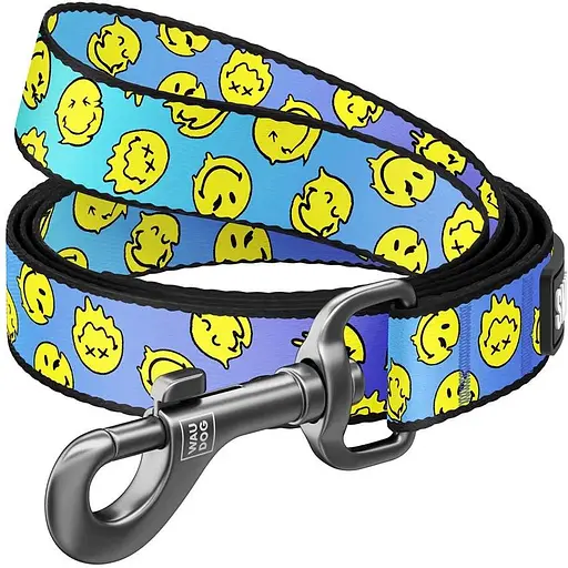 Повідець для собак Waudog Nylon нейлоновий, малюнок "Смайли на блакитному", М