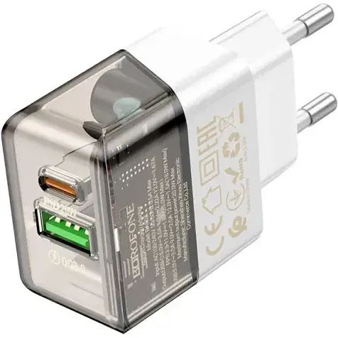 Сетевое зарядное устройство для Borofone BA80A PD20W/QC3.0 transparent черный - фото 1