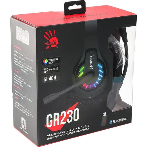 Игровая гарнитура Bloody GR230 з LED пидсвичуванням, чорний колир, Bluetooth v5.2 + 2.4GHz + 3.5 Jack (GR230 (Black)) - фото 6
