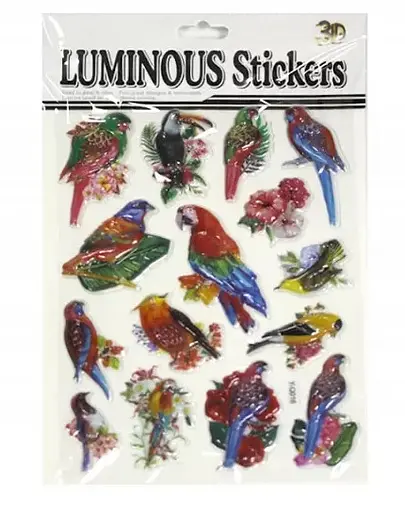 Наклейка пластиковая рельефная флуоресцентная Попугаи