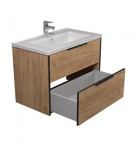 Тумба Мойдодир Line Craft 80 з умивальником Rodeo 80 дуб крафт/Чорний - фото 3