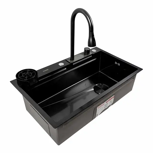 Кухонна мийка PVD чорна CM 75x46A Platinum Handmade Водоспад, Чорний - фото 5