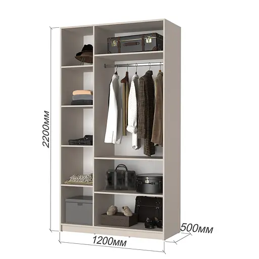 Шафа 3-дверна MebelStar Оскар Gloss BL-B, комплект полиць 120x52x220 см Дуб рістрето/Латте (MBS-5195) - фото 3