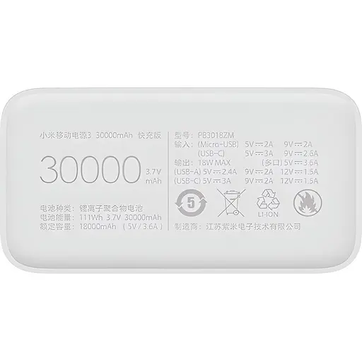 Внешний аккумулятор Xiaomi Mi Power Bank 30000mAh 18W White VXN4307CN (129259) - фото 4