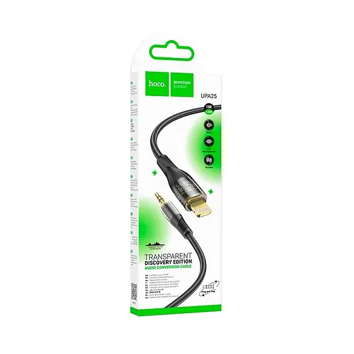 Аудіокабель HOCO UPA25 Transparent Discovery Edition Digital audio conversion cable iP Black - фото 2
