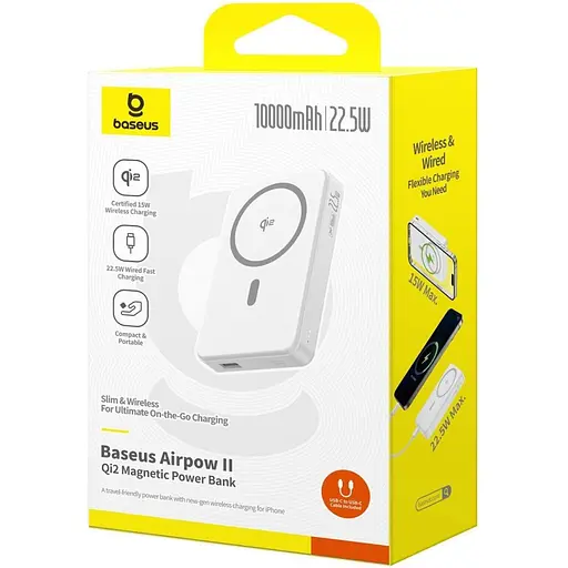 Зовнішній акумулятор Baseus Airpow II Qi2 10000mAh 22.5W White (P10080000213-00)  [134988] - фото 7