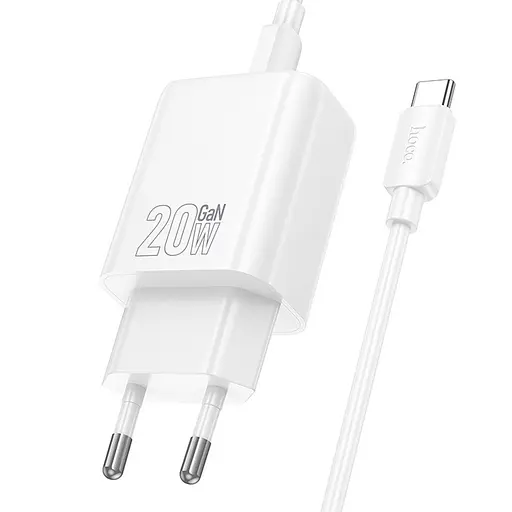 МЗП Hoco N60 Gentle PD20W (1USB-C) + кабель Type-C to Type-C White - фото 2