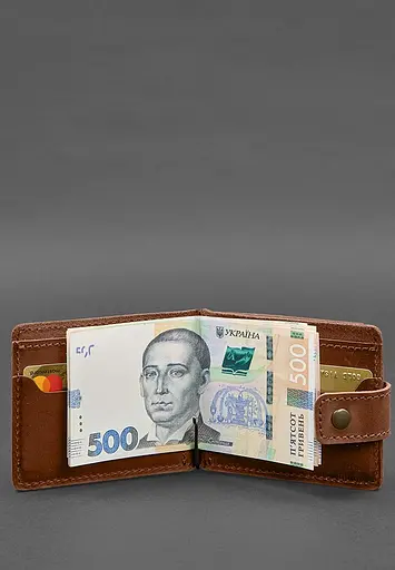 Кожаный портмоне 13.1 зажим с хлястиком светло-коричневый Crazy Horse - фото 6