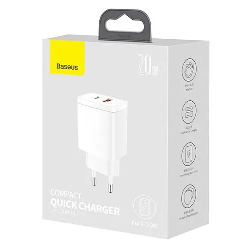 Блок живлення Baseus CCXJ-B02 Compact Quick Charger PD+QC3.0 20W - фото 3