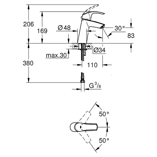 Змішувач для умивальника Grohe Eurosmart M-size одноважільний Хром 30412 - фото 2
