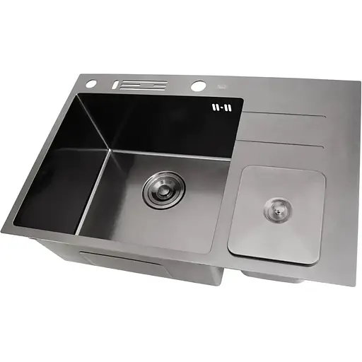 Чорна кухонна мийка Nett NBM-7047 з нержавійки з вбудованим смітником - фото 7