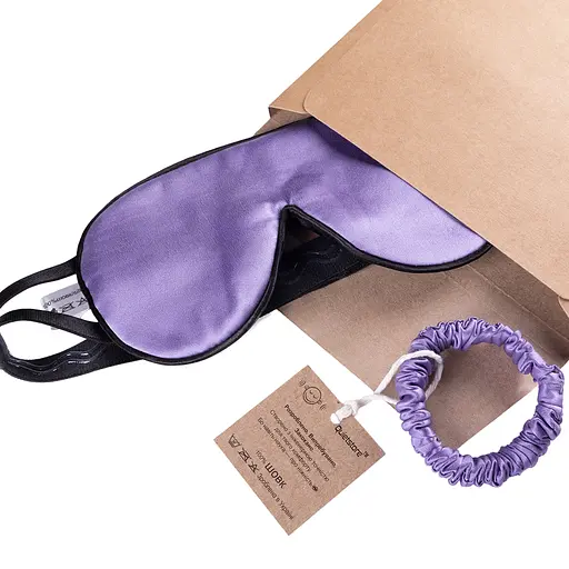 Подарунковий набір Чумацький Шлях: шовкова маска + шовкова резинка для волосся розмір S Лавандовий (1221-02) - фото 9