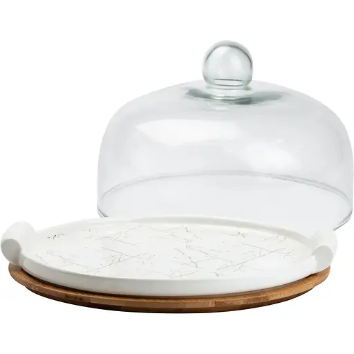 Тортовница Yiwu фарфоровая со стеклянной крышкой 25 см HP1203 - фото 3