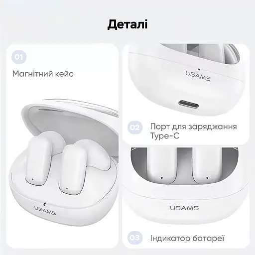 Бездротові навушники Usams US-TD22 TWS Earbuds - TD Series BT5.3 white - фото 5