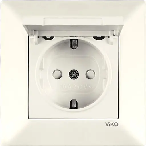 Розетка із заземленням із захисною кришкою зі шторками VIKO Meridian Кремовий (90970212-WH)
