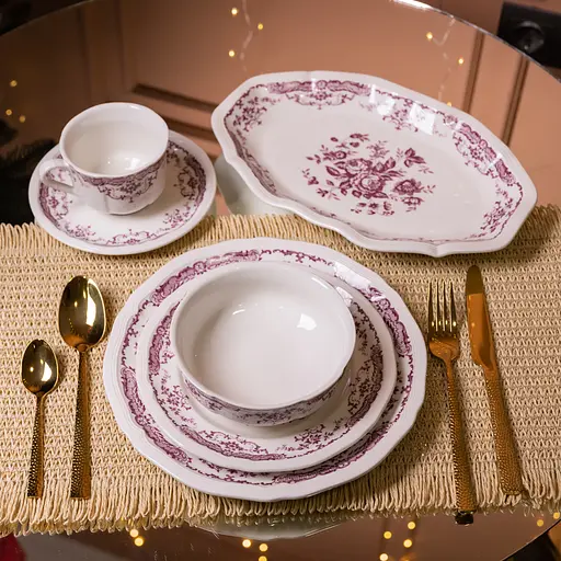 Столовый сервиз фарфоровый Bitossi 32 предмета на 6 персон, розовый Yiwu YY78-3A - фото 9