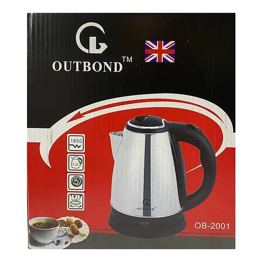 Электрочайник 1850Вт из нержавеющей стали OUTBOND OB-2001 дисковый чайник нержавейка 2л Металлик/черный - фото 3