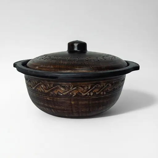 Котел из красной глины 3л Декор и ручками молоченная керамика Украинская глиняная посуда  - фото 1