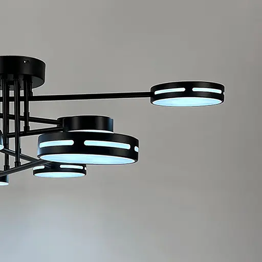 Чорна стельова люстра на 5+5 світлових кругів Ø 90 см | Арт. 77031/5+5 BK | Line F - фото 3