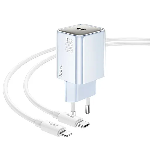 СЗУ Hoco N47 Glorious PD30W (1USB-C) + кабель Type-C to Lightning Blue - фото 2