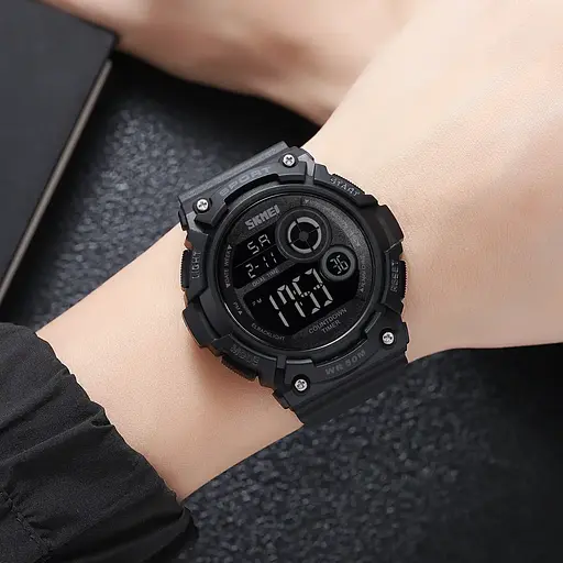 Часы мужские спортивные наручные Skmei 2017 (Черный с черным циферблатом) - фото 6