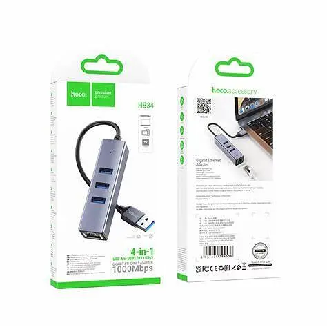 Перехідник Hoco Hub HB34 USB to USB 3.0 x 3 + RJ45 /19 - фото 6